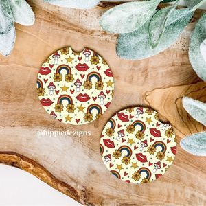 Rainbows & Mushrooms 🍄 Car Coaster Set | Hippie Coaster Set